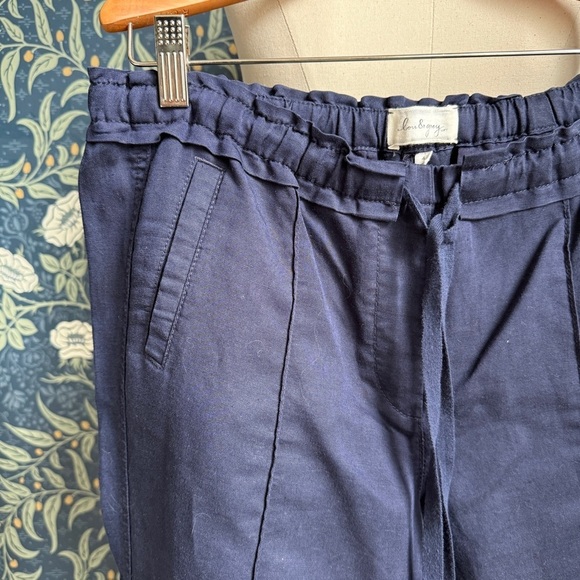 Lou & Grey for Loft Linen Blend Navy Pull on Tapered Pants - Picture 2 of 7